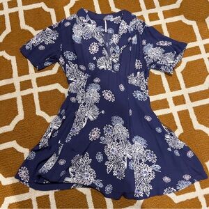 FREE PEOPLE Women’s Blue Hawaii Fit-and-Flare Mini Dress Medium EUC